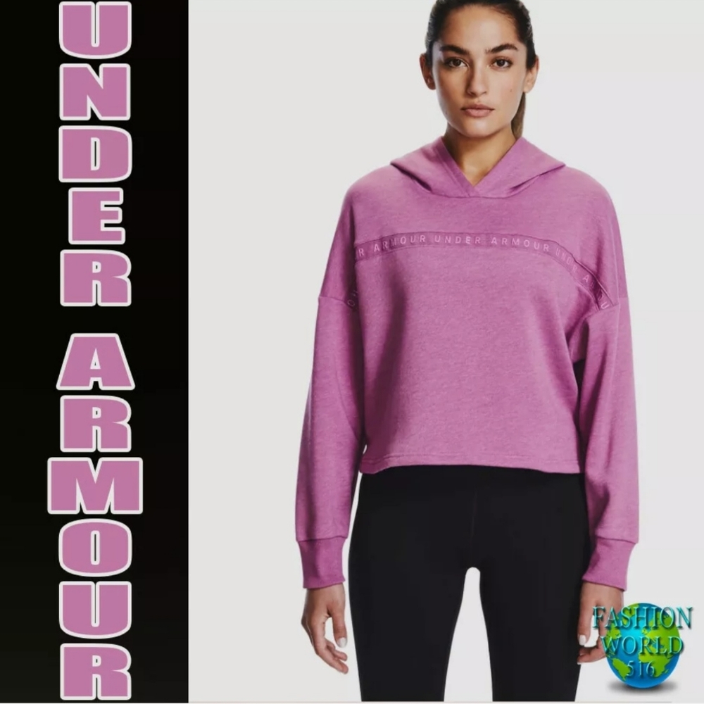 New Under Armour Women's Size M UA Taped Fleece Crop Hoodie 1328947 Polar Purple